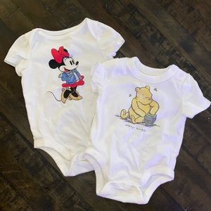 Baby Gap x Disney Bundle of 2 Onesies , Minnie Mouse and Winnie the Pooh !